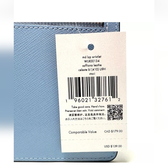 Kate ♠️ Spade Celeste Blue Medium L Zip Wristlet Wallet WLR00134-$139 - Picture 4 of 5